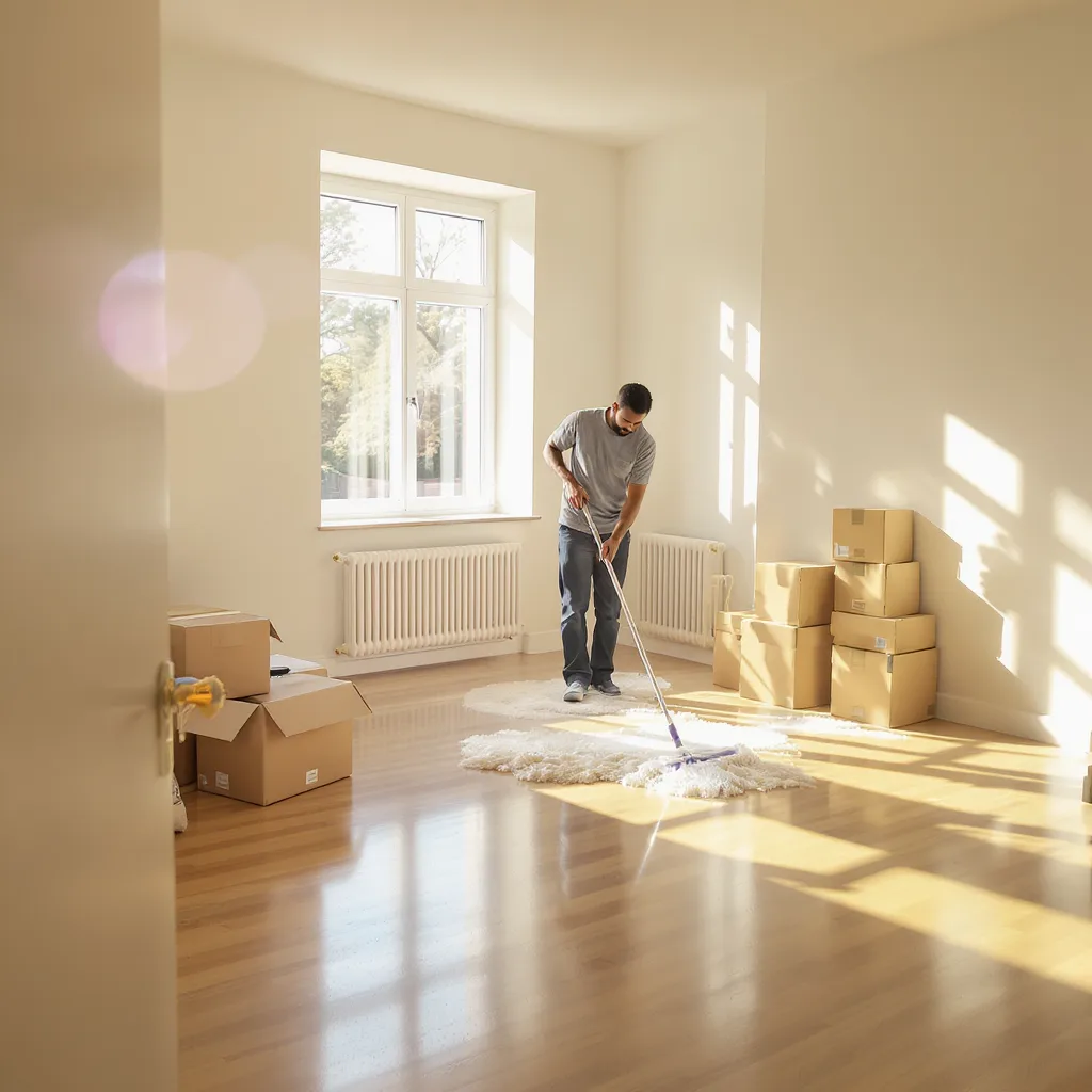 A person cleaning a room