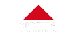 Logo mit rotem Dreieck über dem weißen Text 'SPEZIDA GEBÄUDEHÜLLEN'.