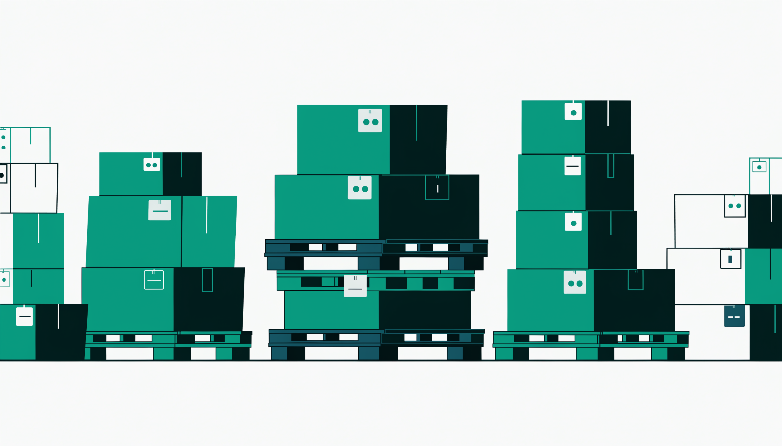 Illustration of stacked wholesale boxes representing minimum order quantities and pack sizing