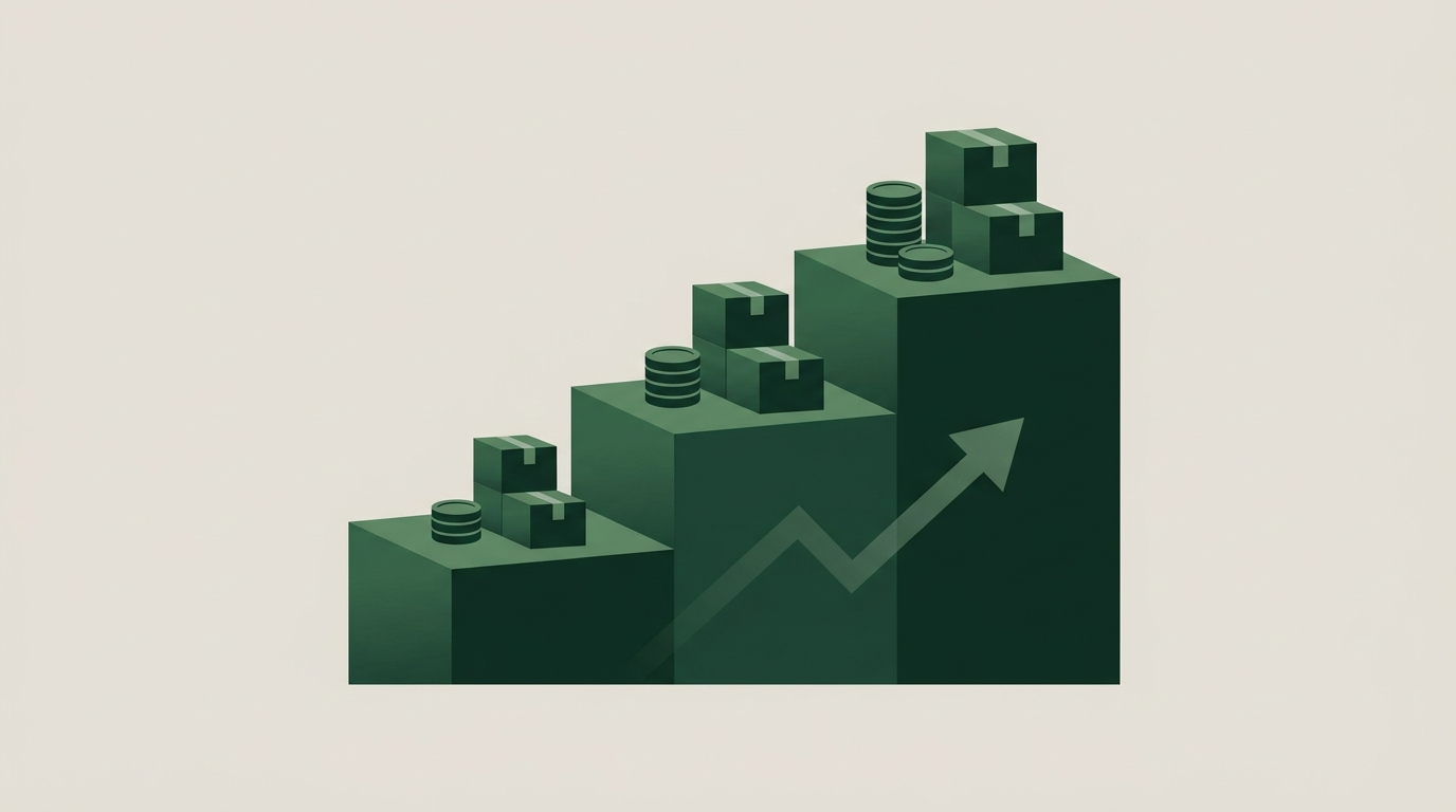 Wholesale pricing tiers and volume discount steps illustration