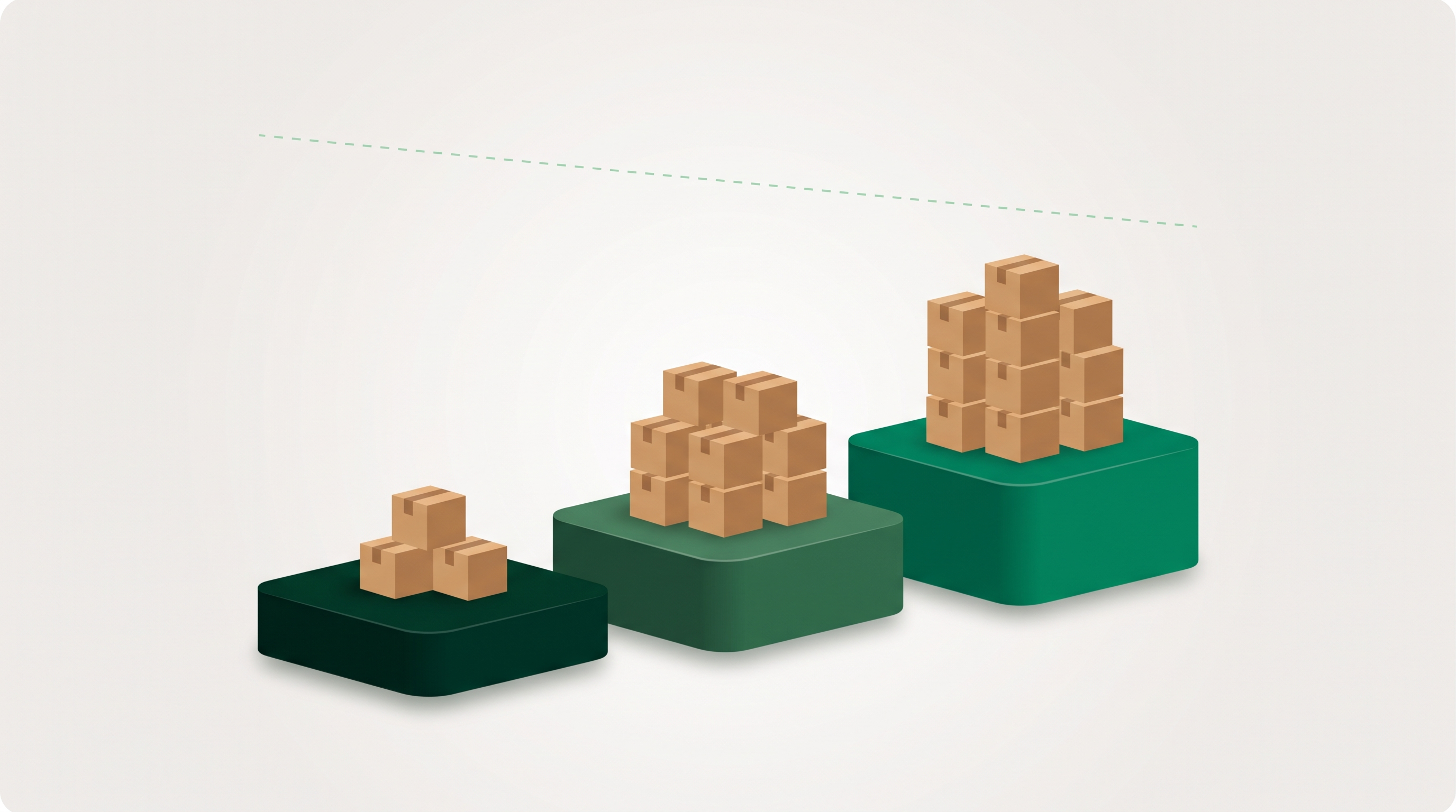 Tiered wholesale pricing illustrated as three ascending steps with larger case quantities and a falling unit price line