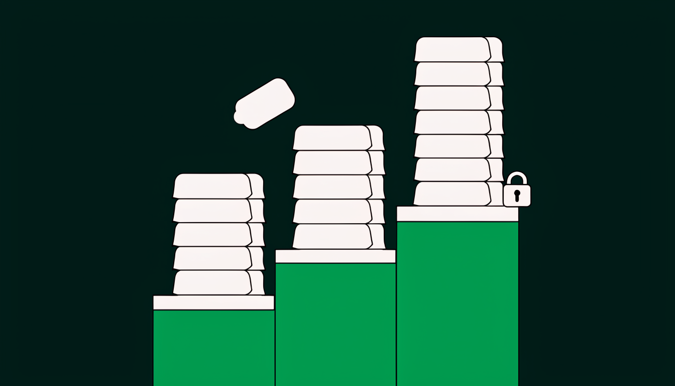 Tiered wholesale pricing illustrated as three ascending steps of stacked cartons with a padlock on the gated top tier