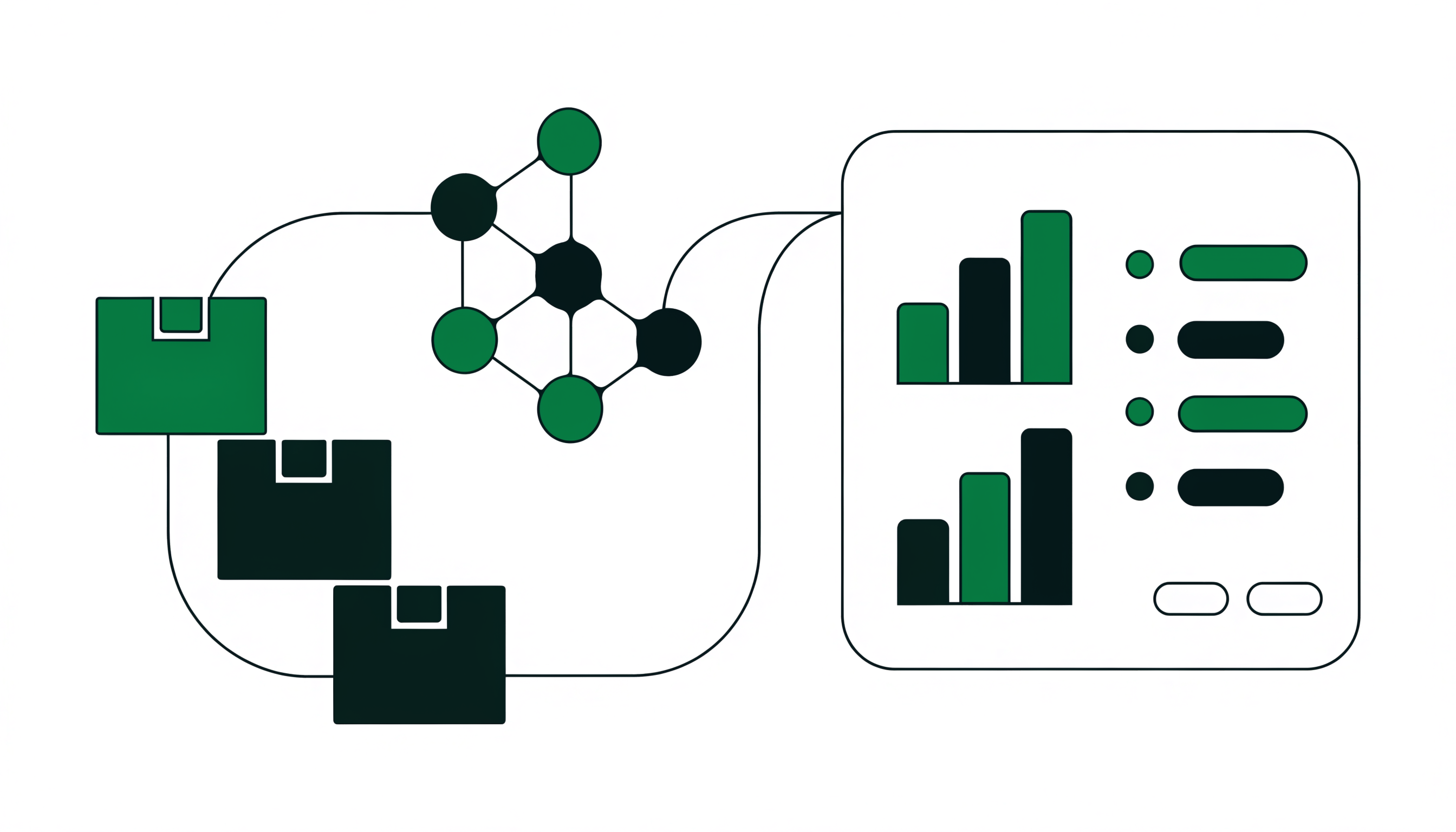 AI in B2B ecommerce: wholesale cartons flowing through automated nodes into a B2B ordering dashboard