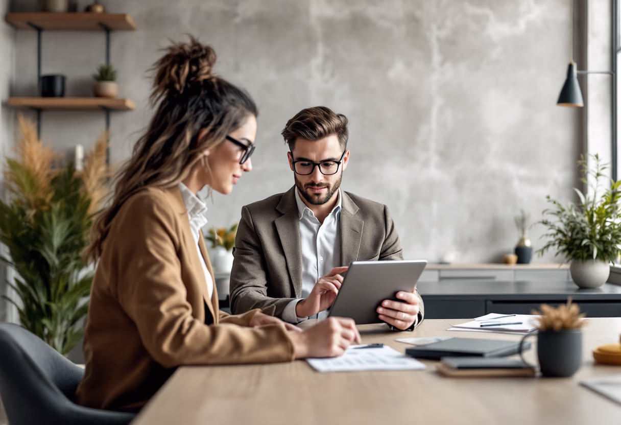 image of business professional reviewing analytics (for a hr tech)