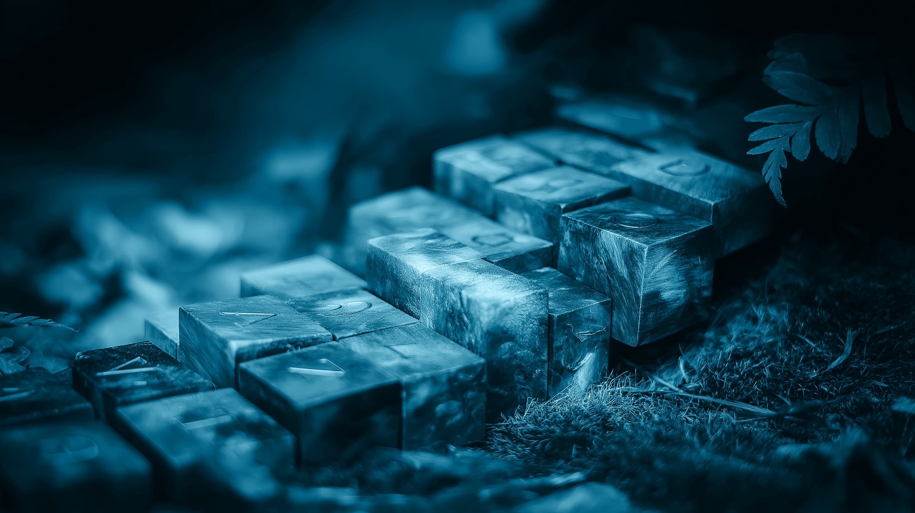 Letterpress blocks stacking up a hill
