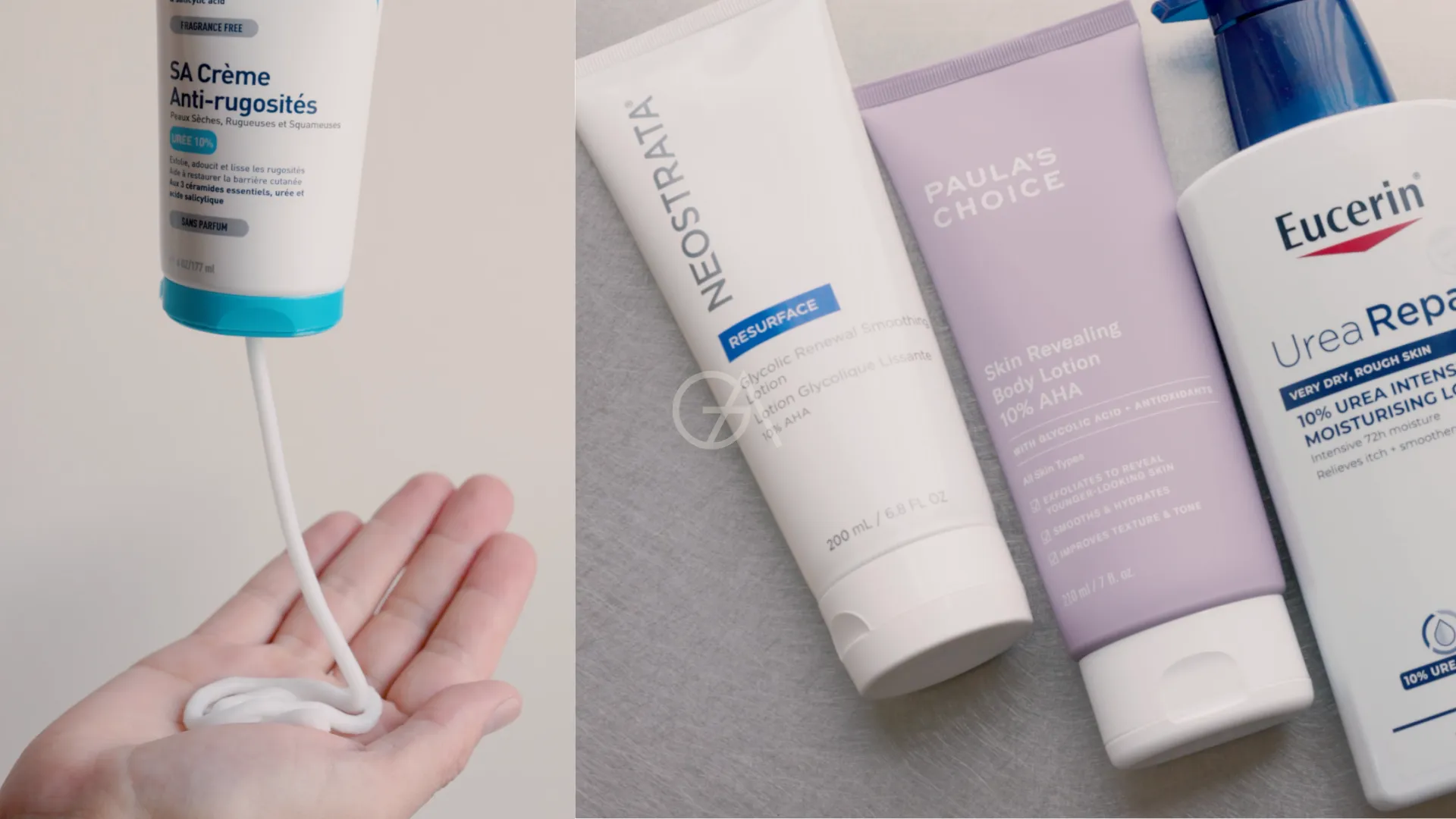 Produkter för Keratosis Pilaris-behandling, inklusive exfolierande krämer och serum från Paula’s Choice, CeraVe, Nivea, Indy Beauty och The Inkey List.