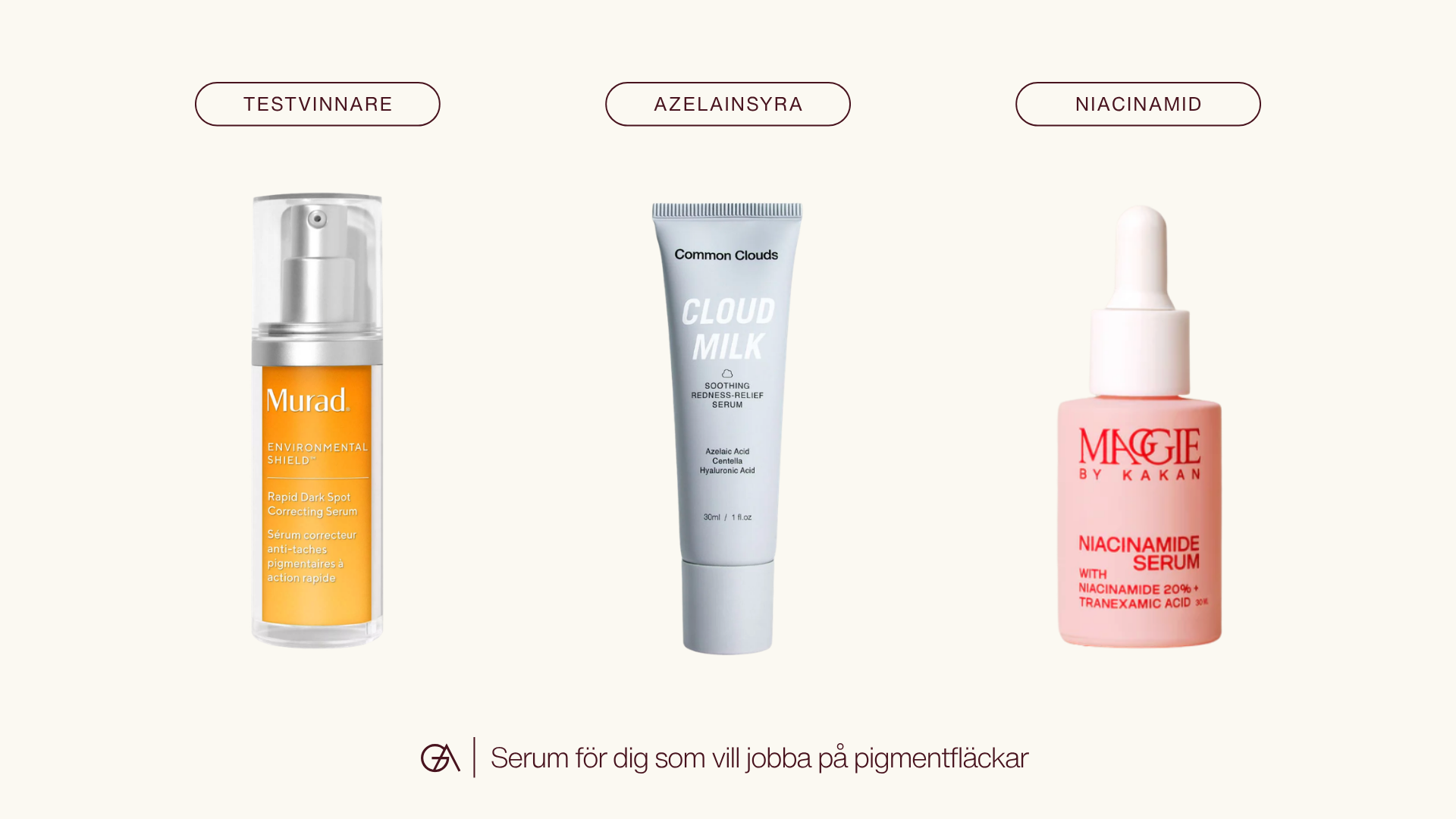 Serum mot pigmentfläckar, murad pigmentfläckar, common clouds cloud milk, maggie by kakan niacinamidserum