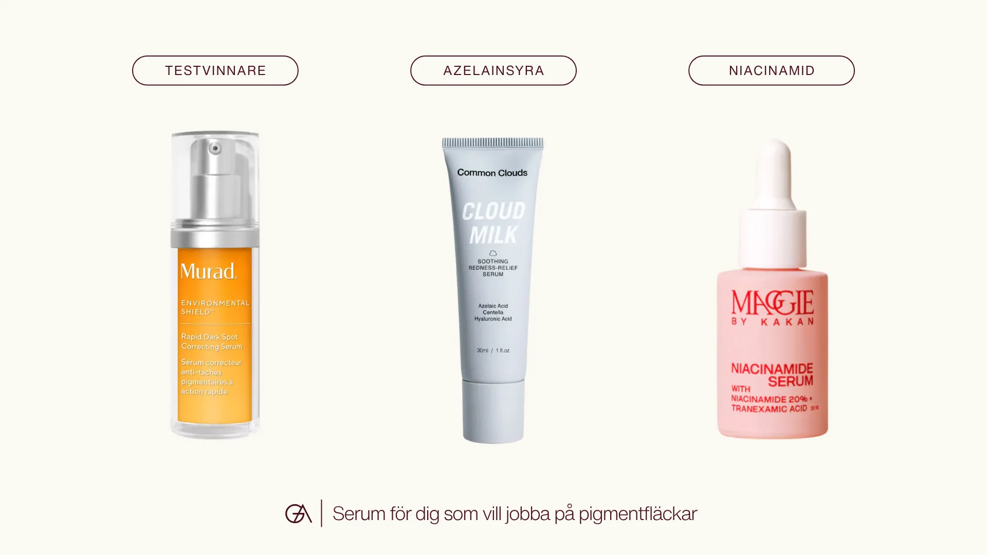 Serum mot pigmentfläckar, murad pigmentfläckar, common clouds cloud milk, maggie by kakan niacinamidserum