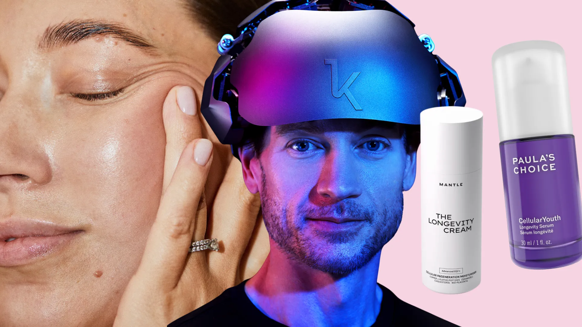 longevity hudvård, longevity skincare, longevityserum, kollage med Lina Livian, Glowaddictions, Bryan Johnson, Paulas Choice