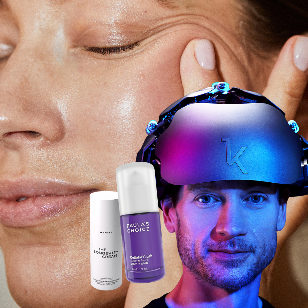 longevity hudvård, longevity skincare, longevityserum, kollage med Lina Livian, Glowaddictions, Bryan Johnson, Paulas Choice