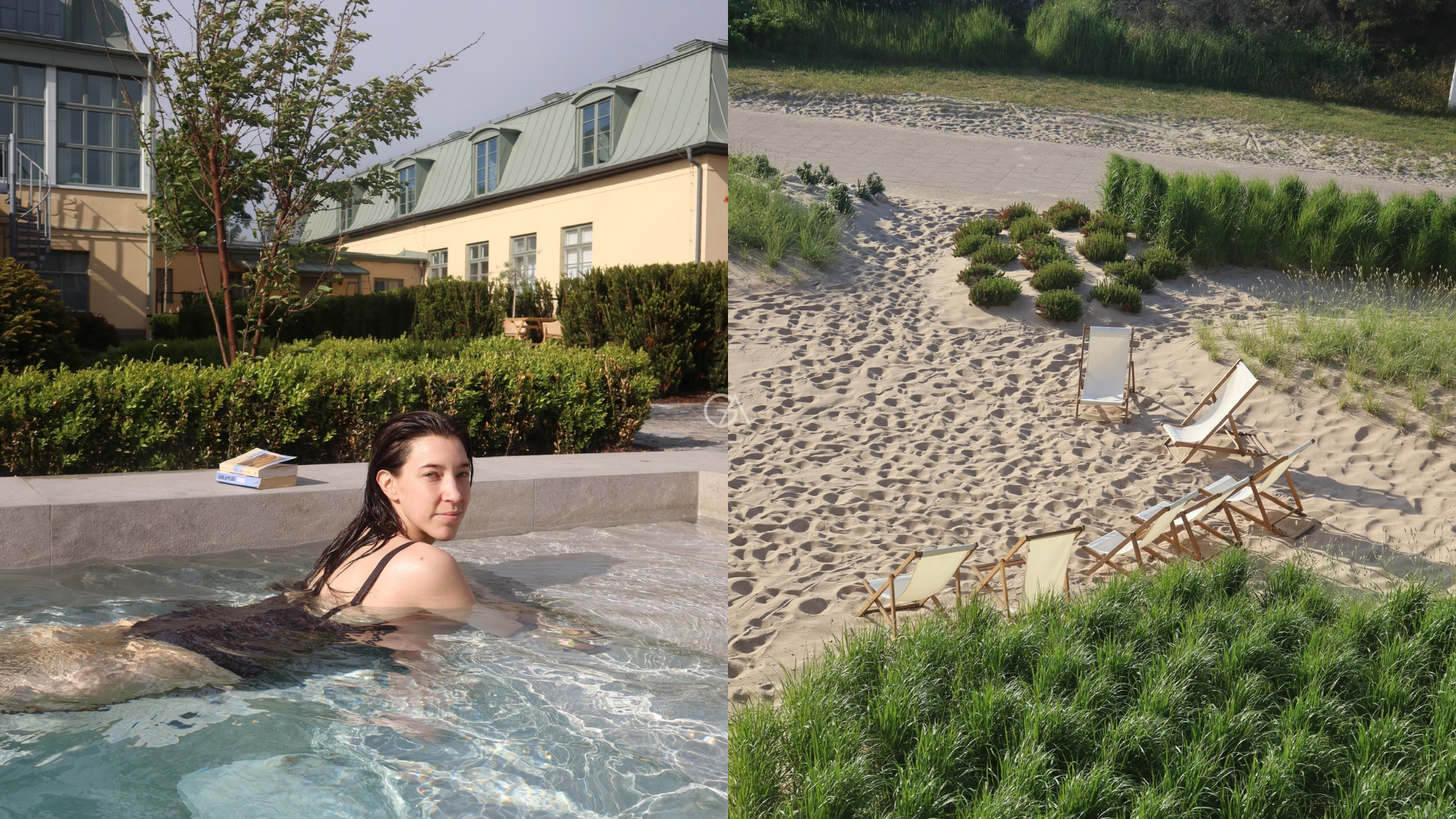 Varva ner, hur varvar man ner, bilden är ett kollage och föreställer Lina Livian i en pool samt en strand