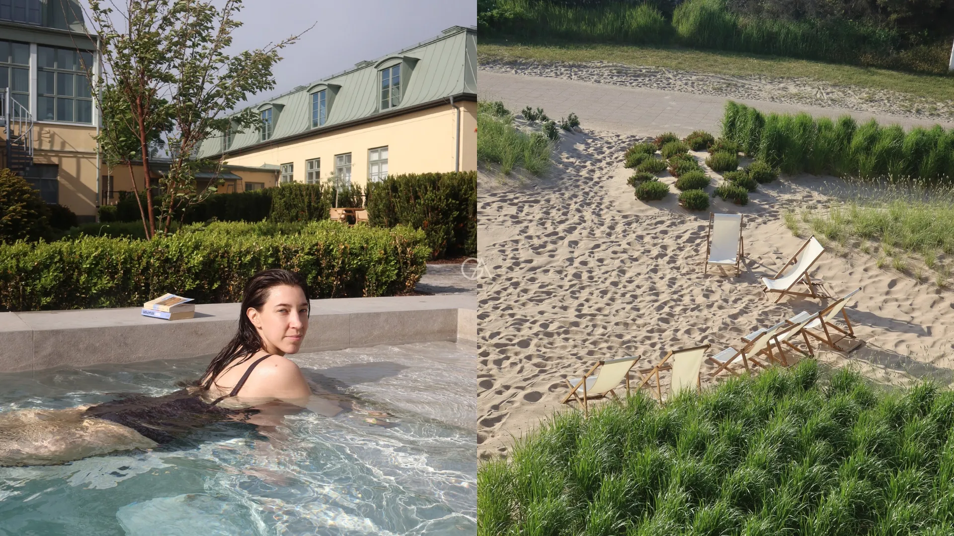Varva ner, hur varvar man ner, bilden är ett kollage och föreställer Lina Livian i en pool samt en strand