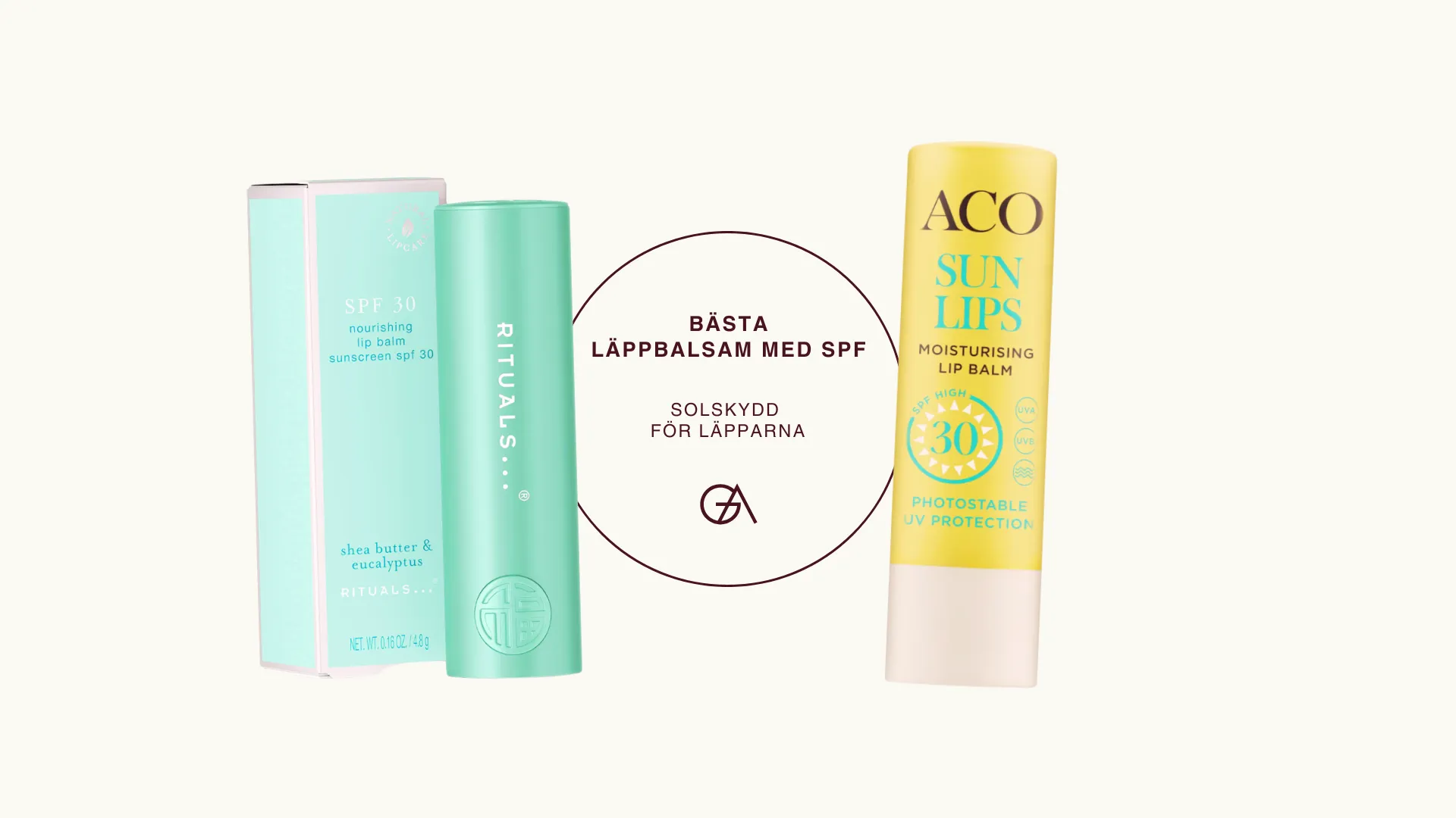 Bäst i test läppbalsam med SPF ACO Sun Lip Balm och Rituals Fortune Balm Nourishing Lip Balm SPF30