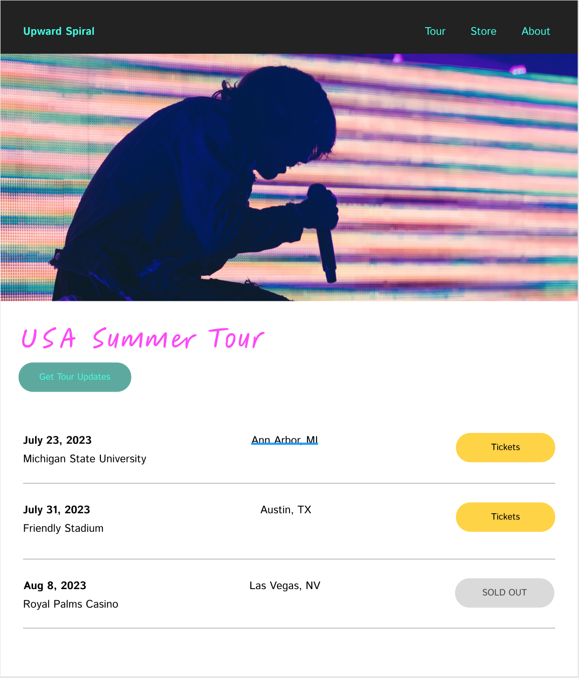 High Fidelity Tour page