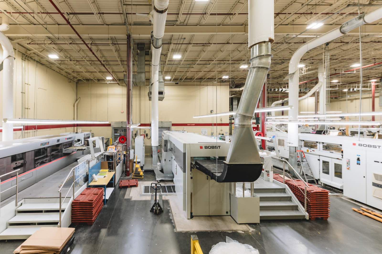 Folding carton production floor at Arkay's Roanoke plant, with die-cutting and converting equipment in line.