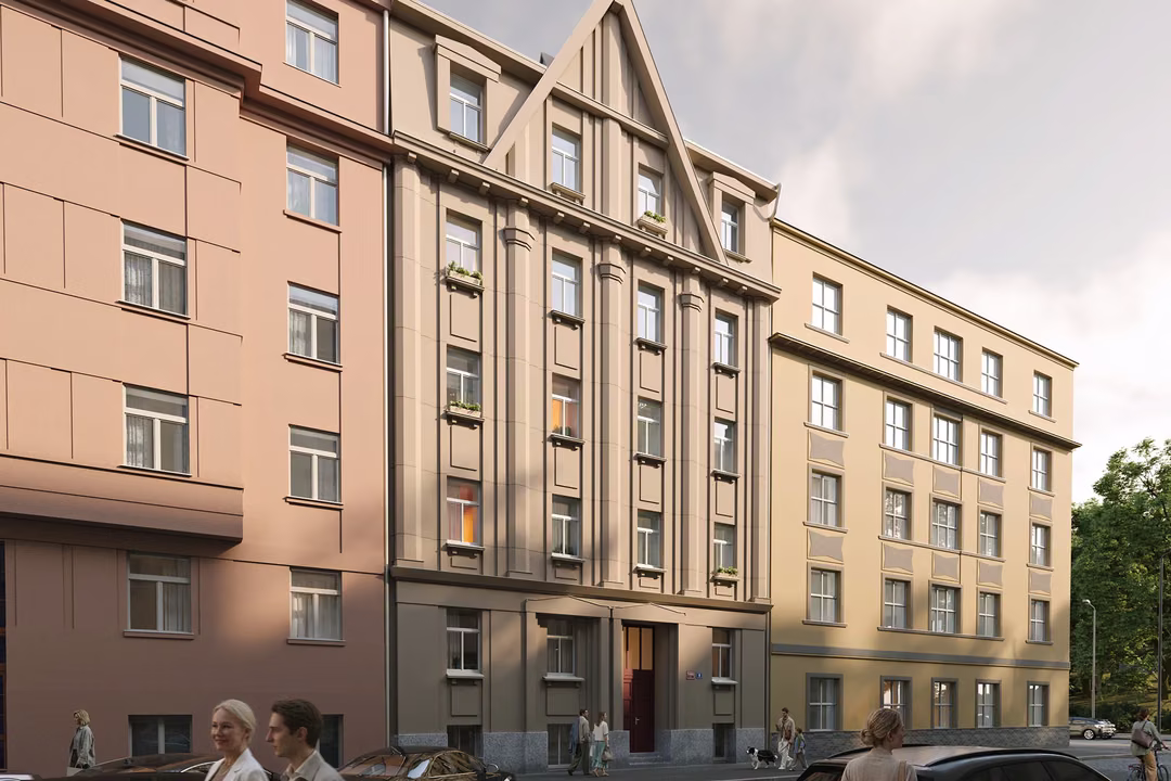 Byty Nusle Praha 4 – projekt Horní 9, zrekonstruovaný činžovní dům se štítovou fasádou.