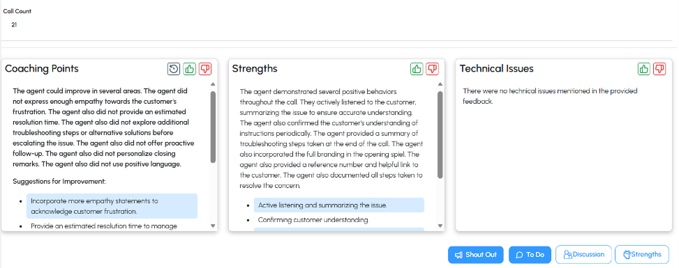 Example of weekly automated reviews for the techs in TTEC's Empower tool