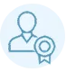 Icon of a person with a badge featuring a ribbon representing equity and access.