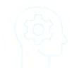 Outline of a human head with a gear inside representing thinking or mental process.