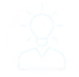 Gears surrounding a person icon with a lightbulb above the head representing ideas or innovation.