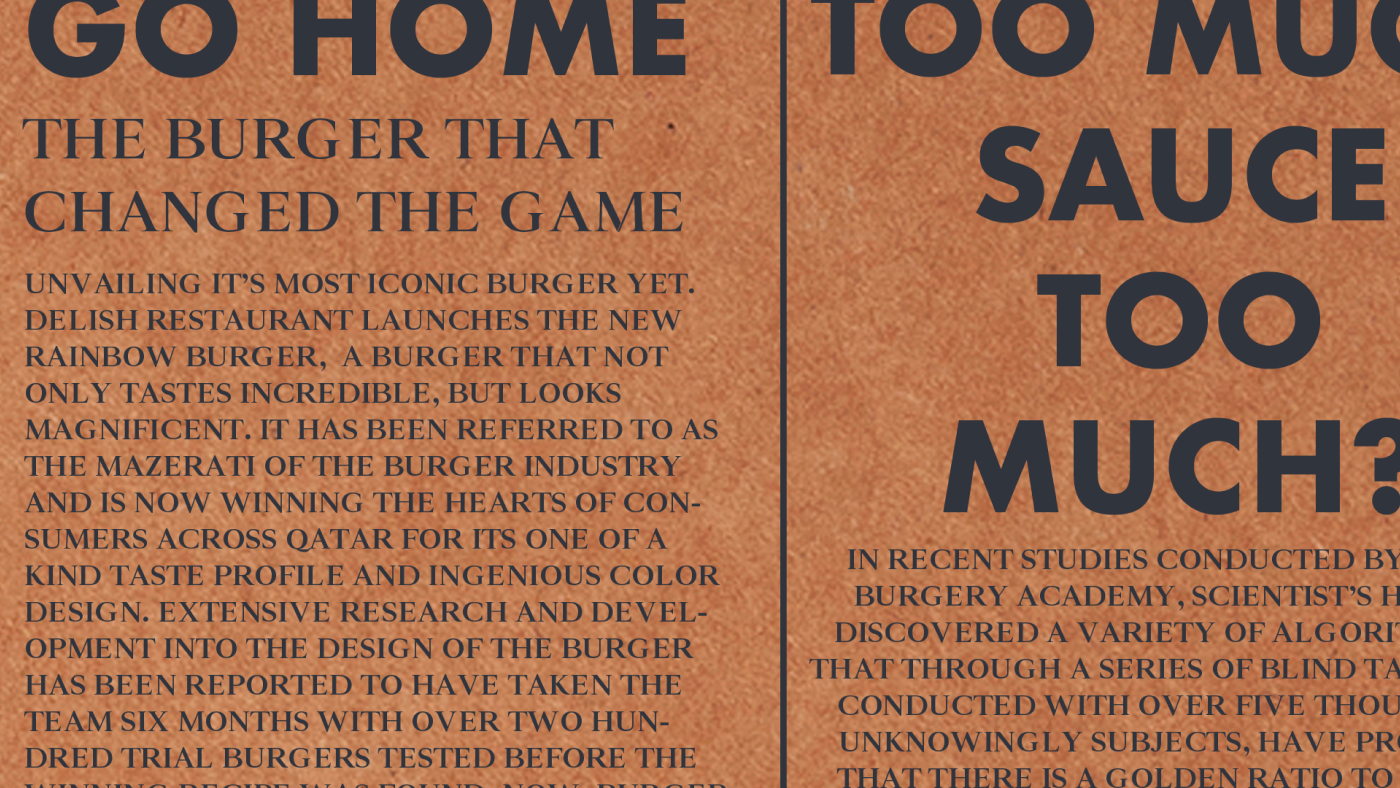 Delish Burgery newspaper design