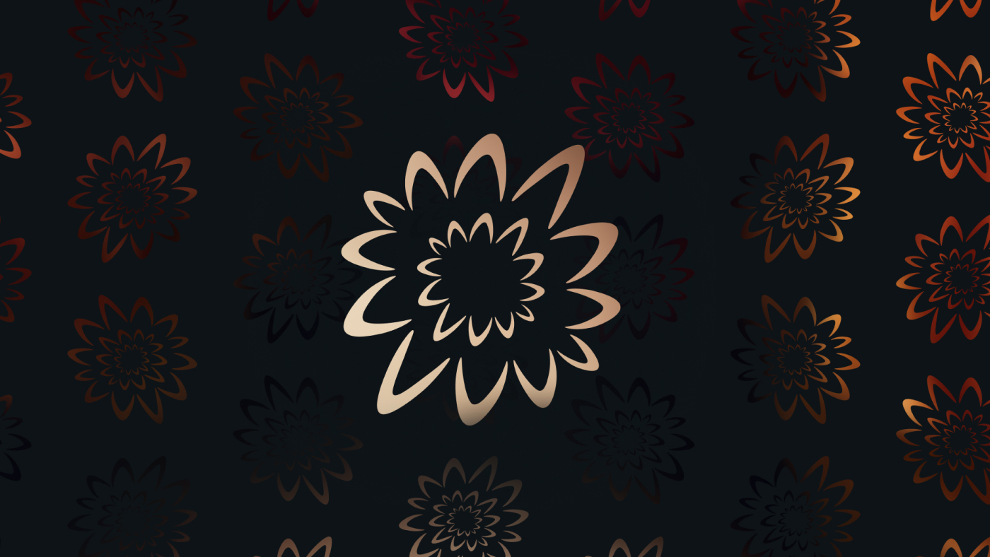 Stylized floral pattern on a dark background with various shades of brown and red, highlighting the brand design of Lala Mexicana.