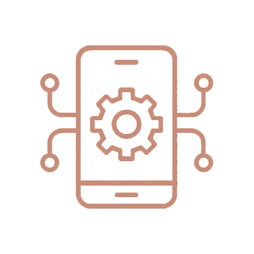 icon of a cell phone with a cog wheel