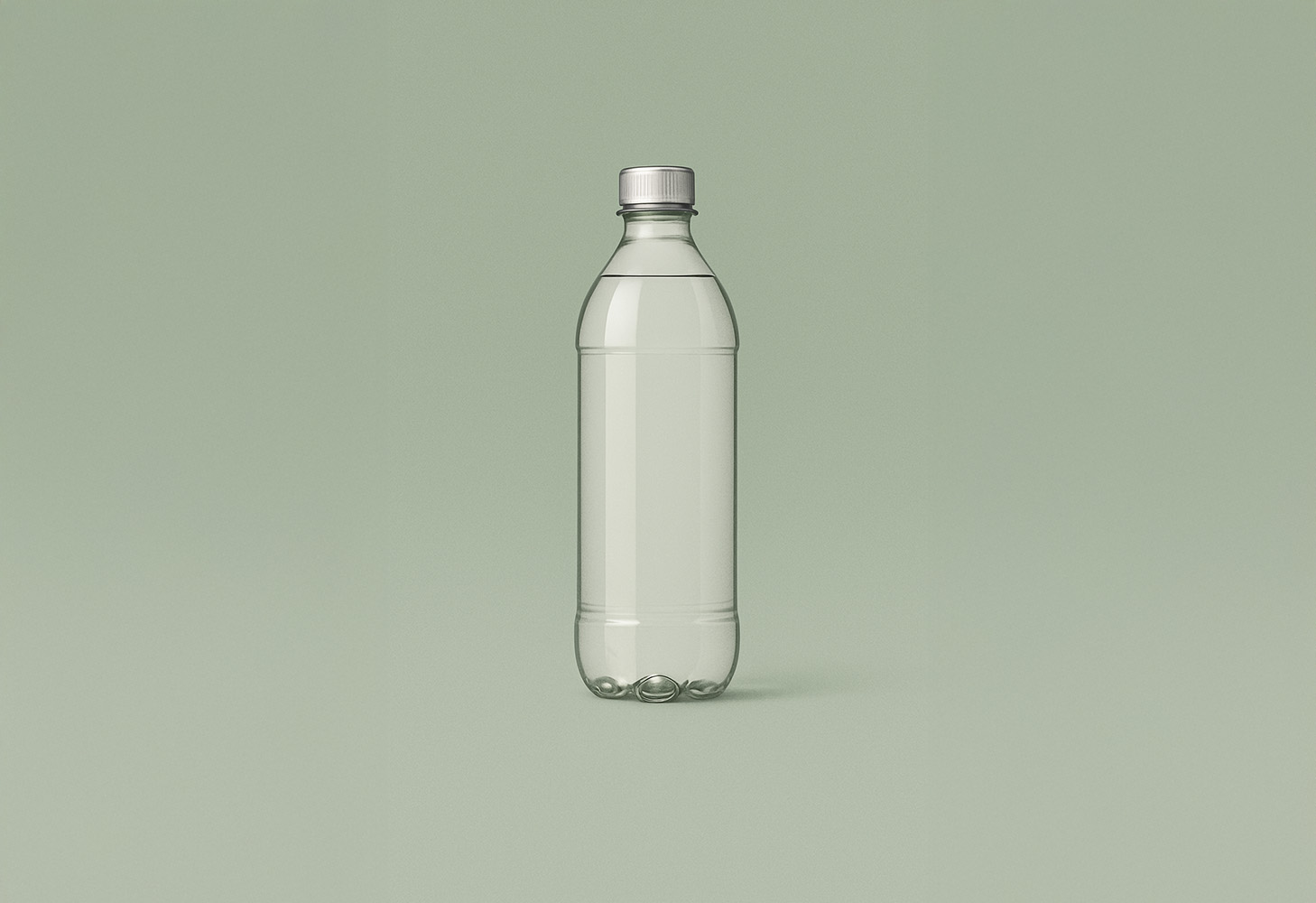 Glass waterbottle on sage green backdrop.