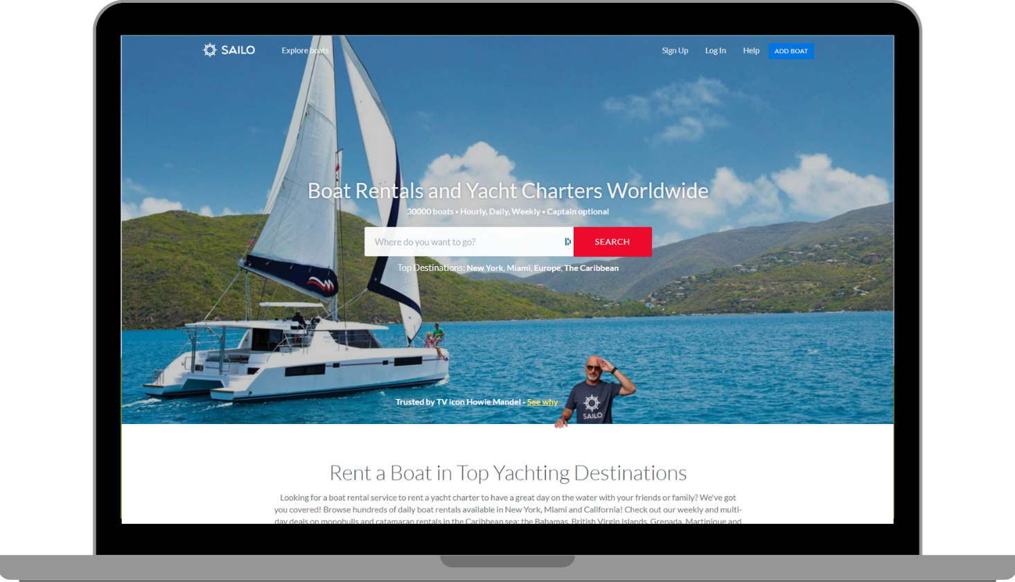 Image of laptop displaying the home page of the Sailo website.