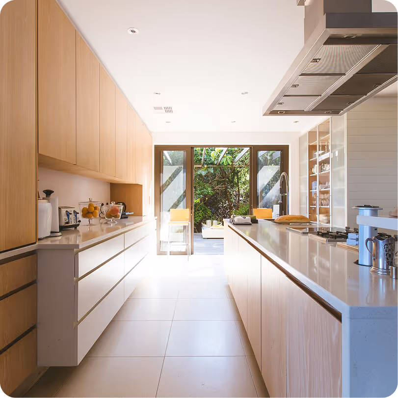 clean kitchen that is safe for a family live in