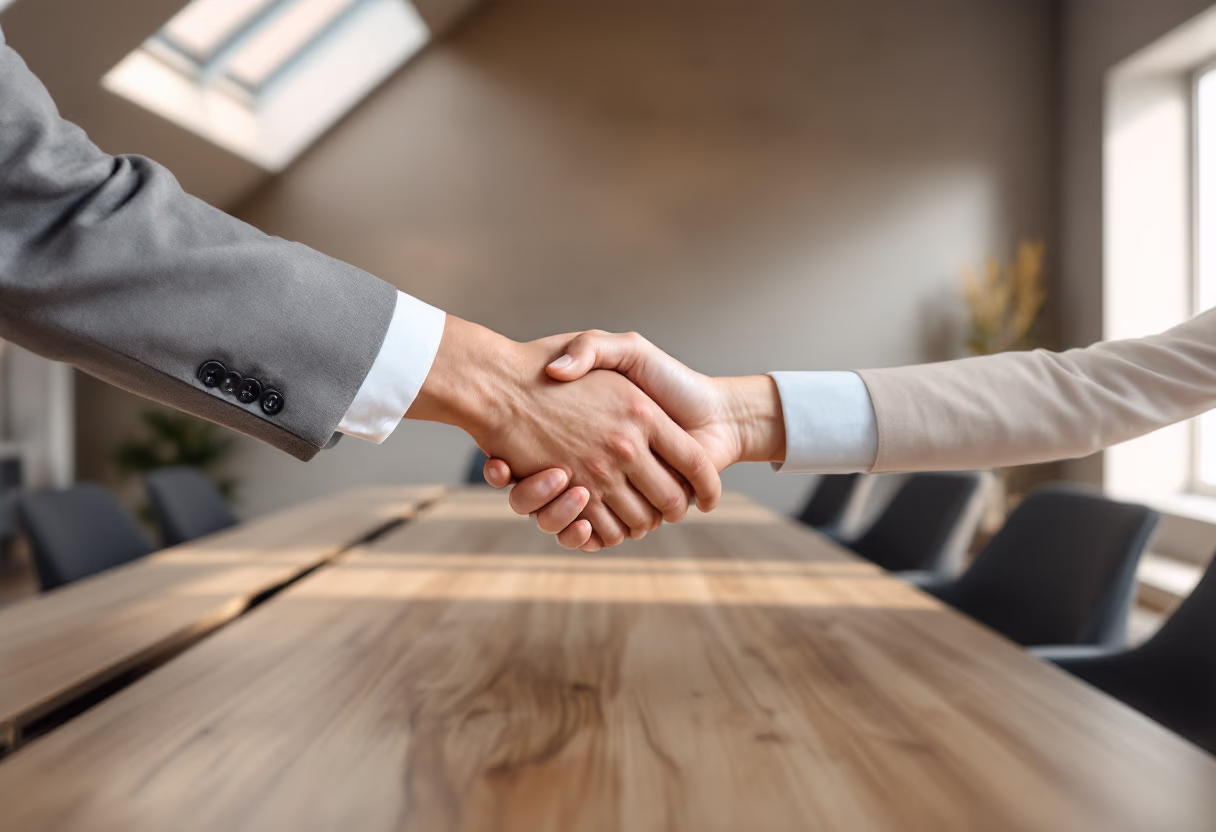image of hands shaking across a desk