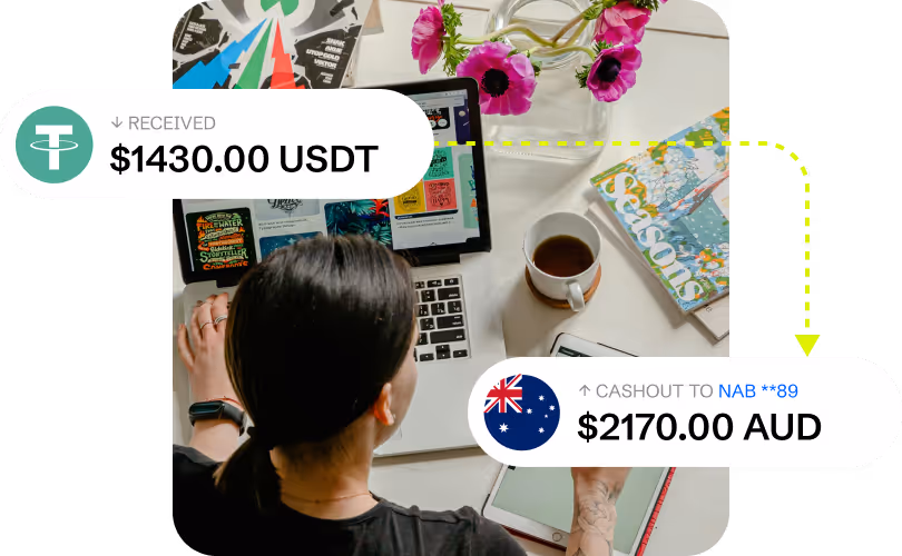 A freelancer getting a stablecoin payment via faststables.