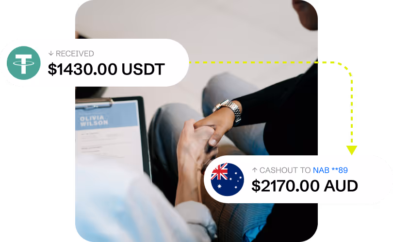 A businessman getting a stablecoin payment via faststables.