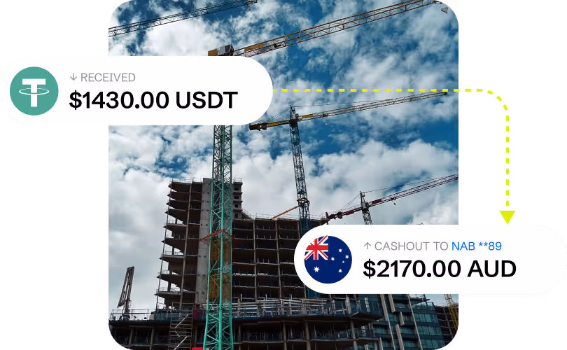 A construction company getting a stablecoin payment via faststables.