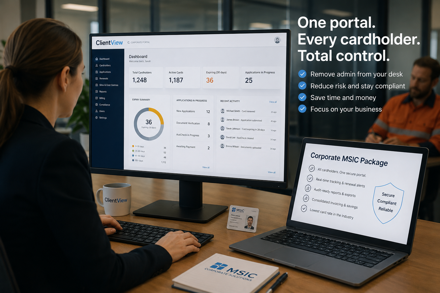 Employer managing an MSIC workforce programme through the ClientView corporate portal