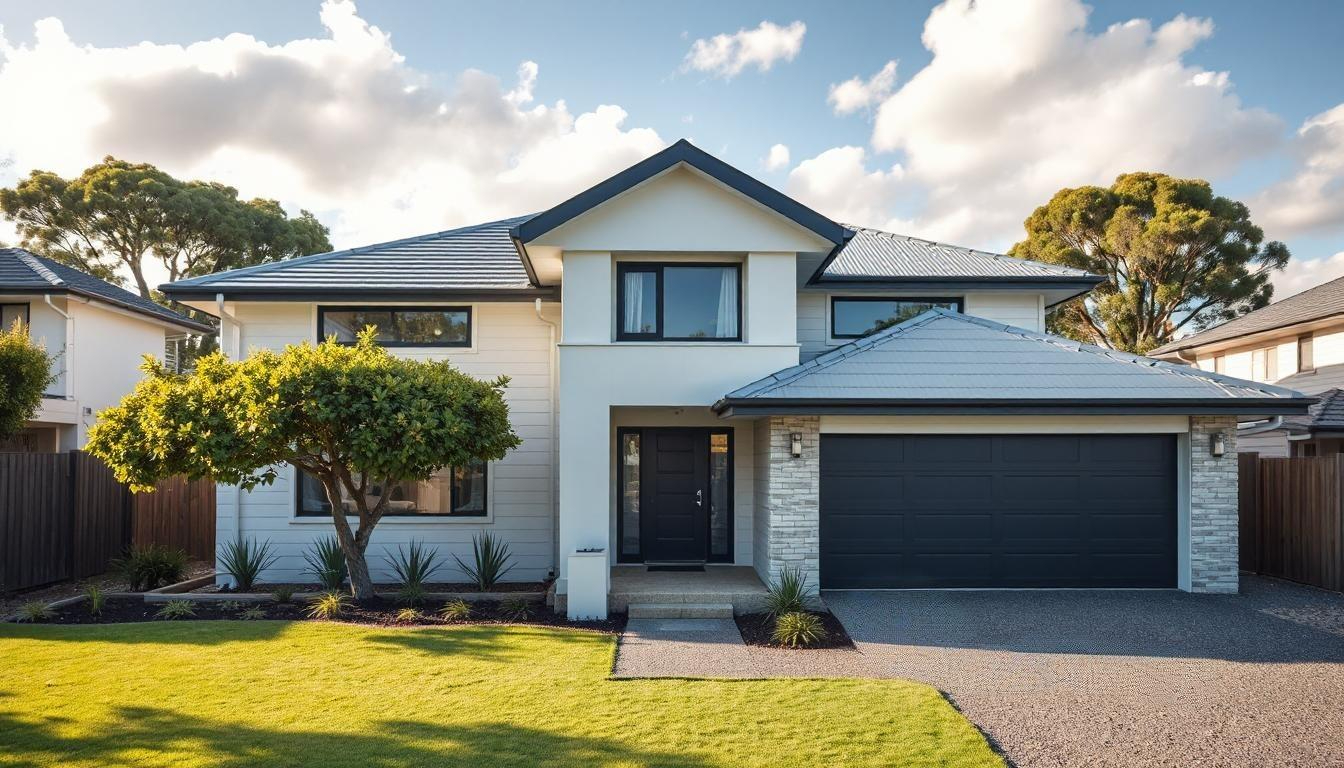 Well-maintained modern New Zealand home exterior with tidy lawn and clean facade