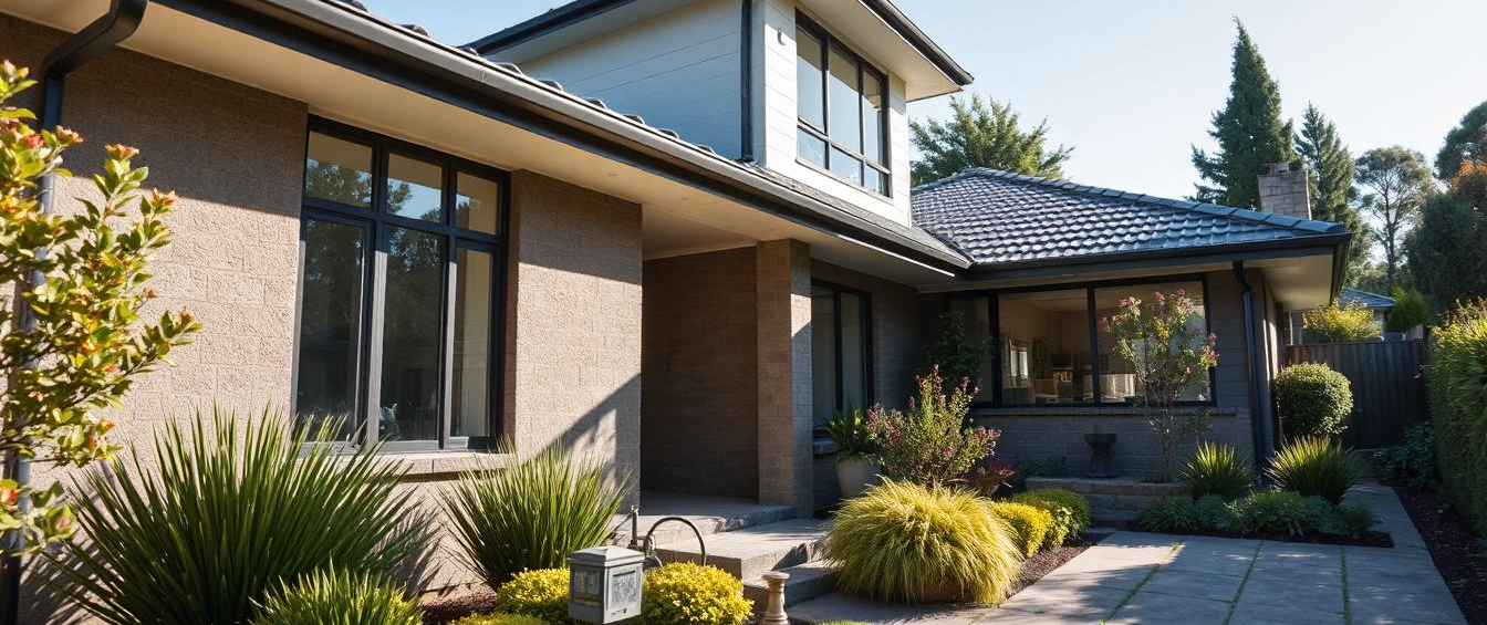 Auckland home exterior with roof, gutters, and garden, showing a well-maintained property