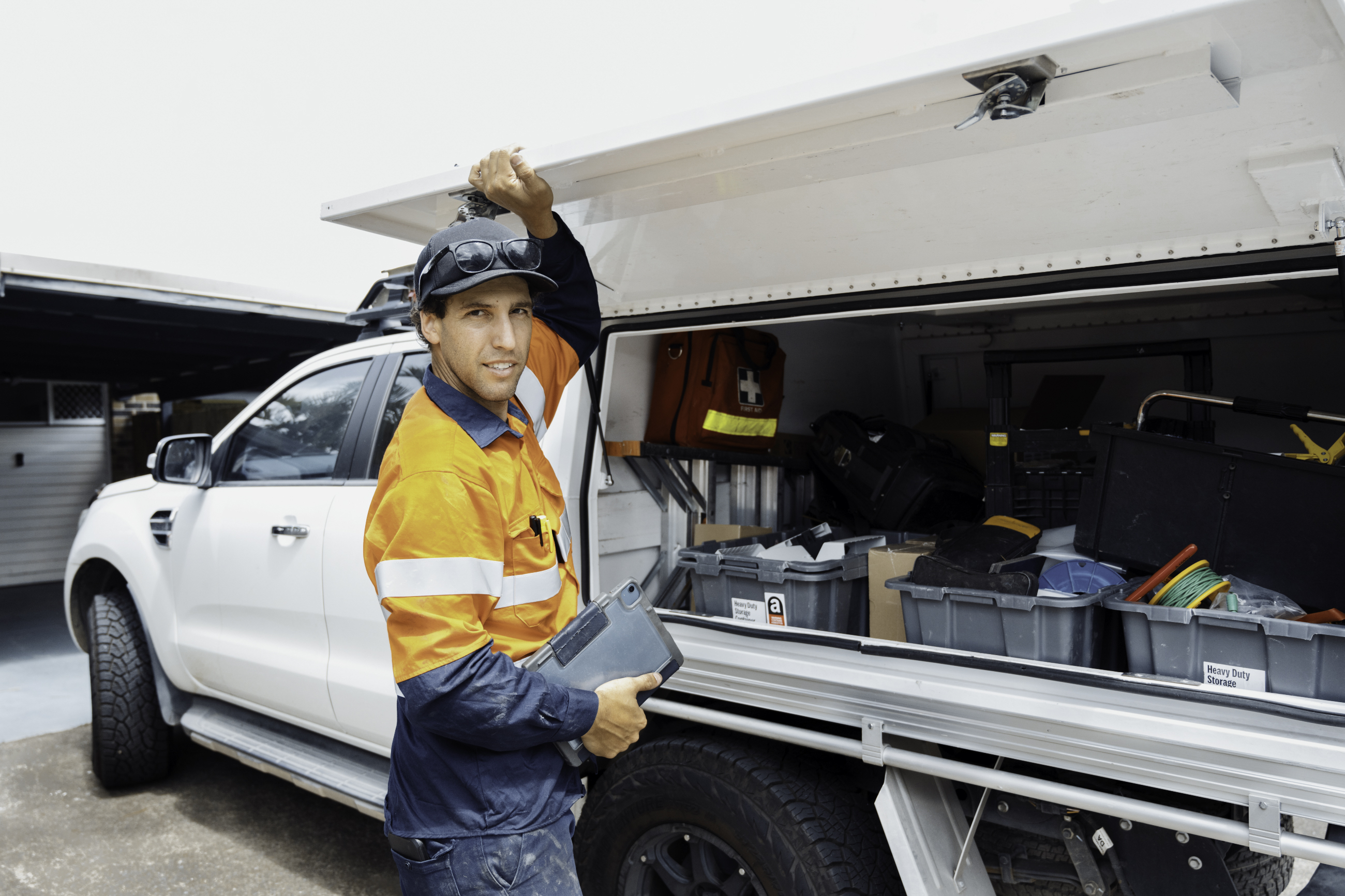 Electritian servicing a commercial circuit breaker