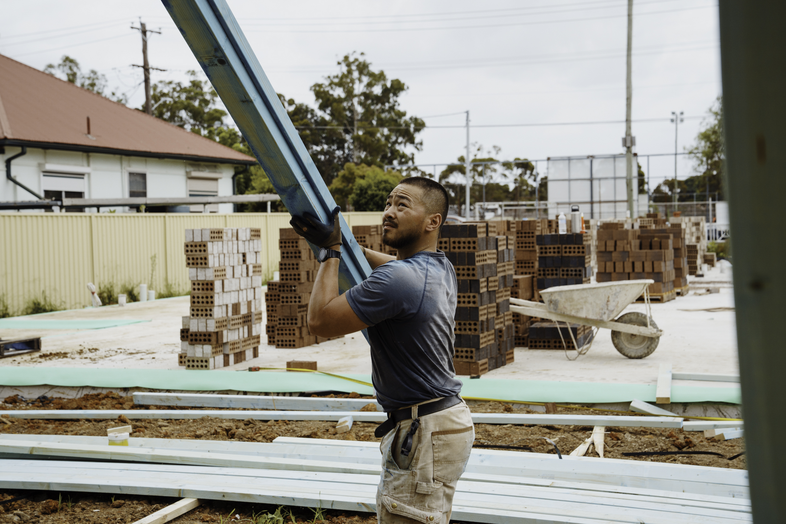 Male builder on construction site