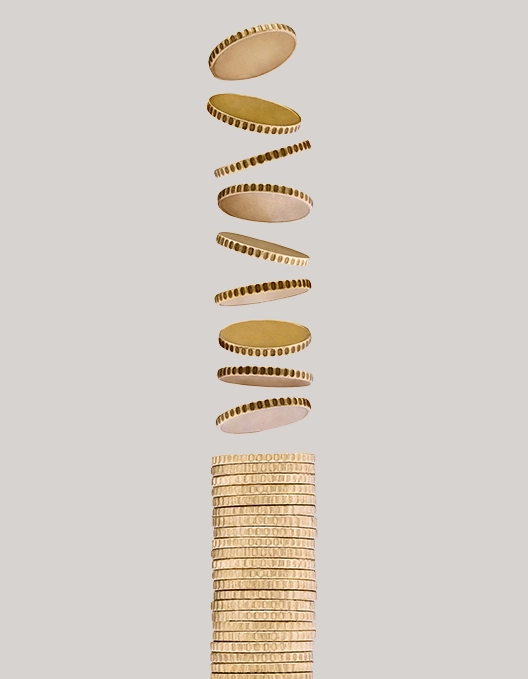 Stacked gold coins illustrating portfolio architecture building layered capital growth.