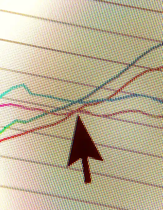 Cursor pointing at financial chart illustrating Merifund derivative alpha generation strategies.