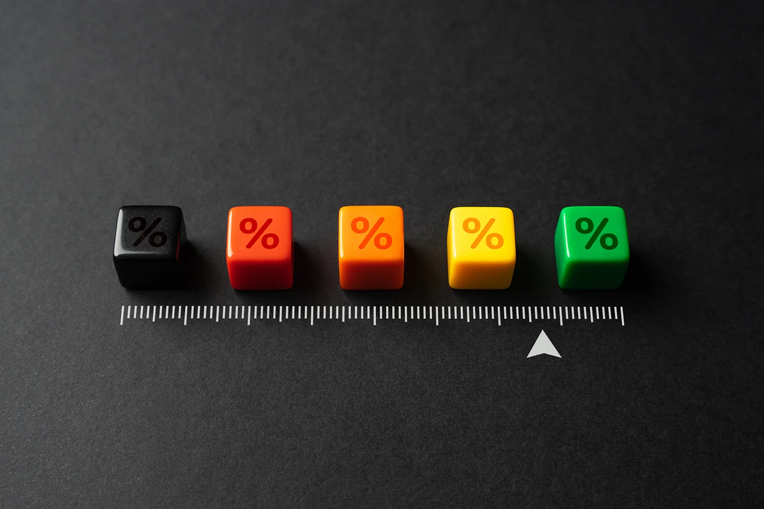 Coloured percentage cubes on a risk scale, representing systematic portfolio risk evaluation and sophisticated risk-factor modelling.