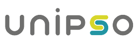 Unipso grey logo with a green-blue fluent s.