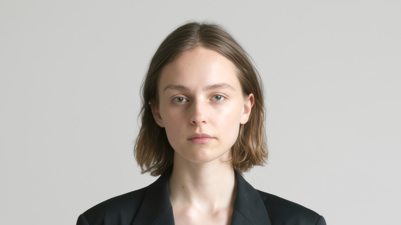 Portrait of a woman with shoulder-length light brown hair wearing a black blazer against a plain gray background.
