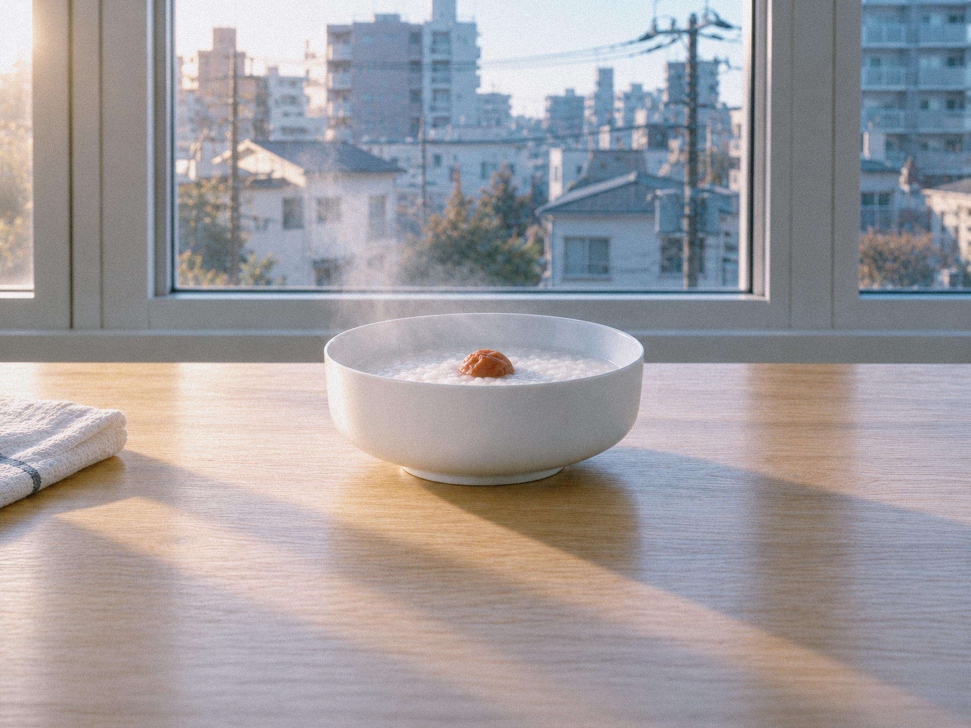 東京の朝。同じ器と同じカメラのまま、都市の条件だけが入った状態