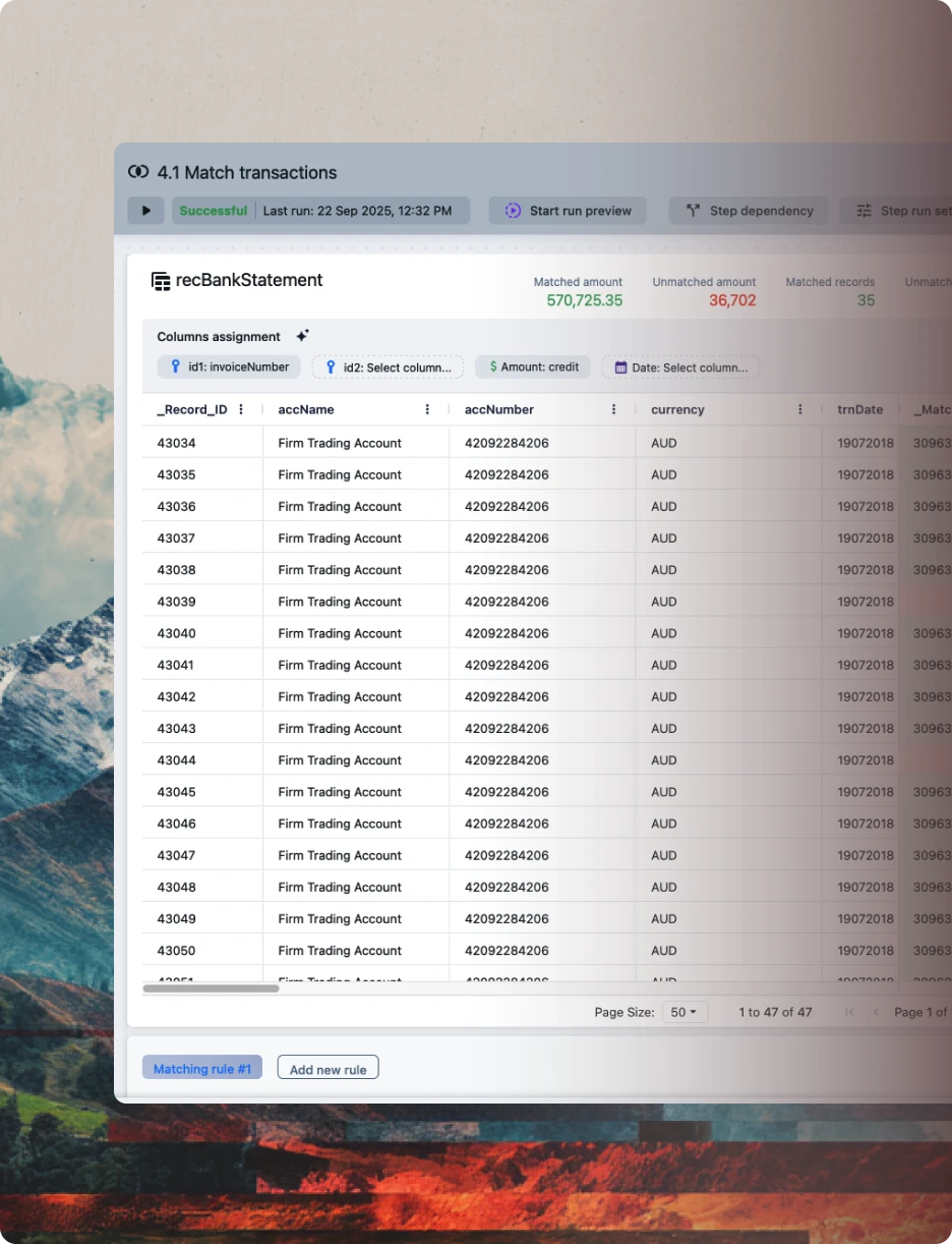 Transaction matching product tour
