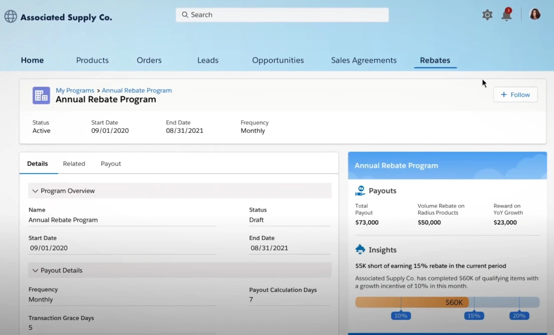 Salesforce rebate management