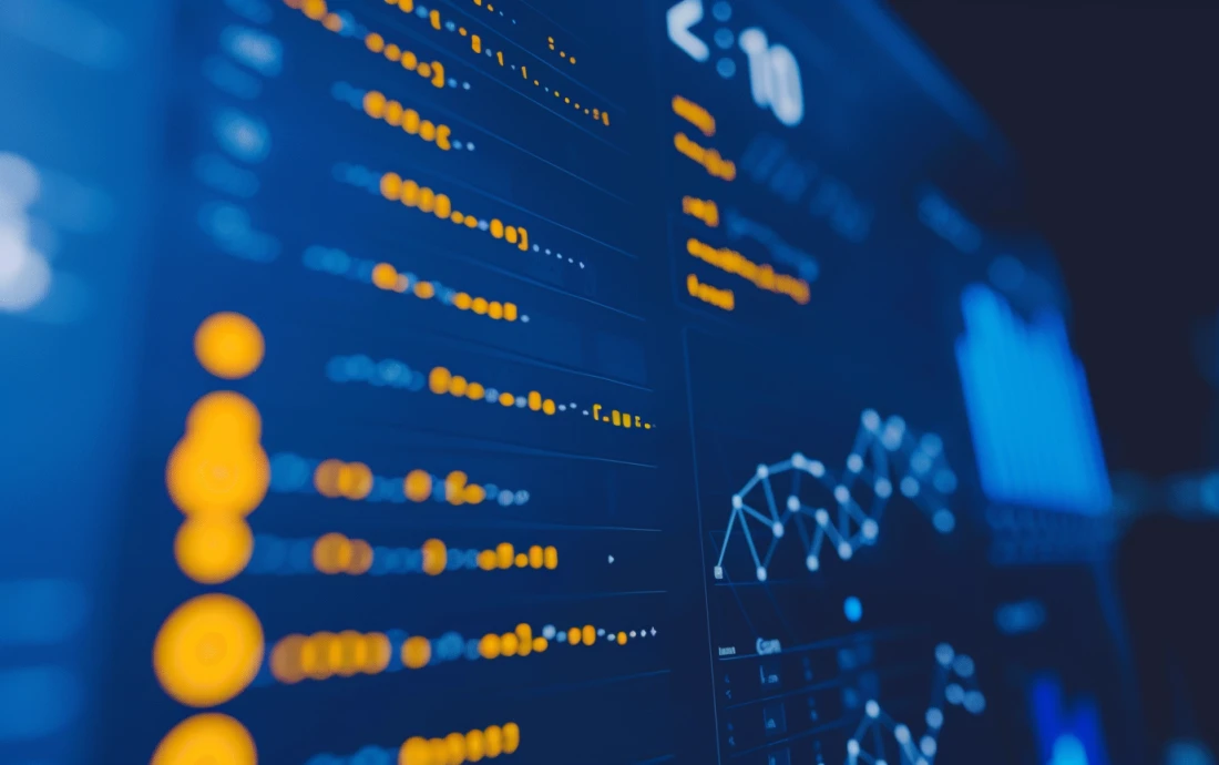 Data transformation tool dashboard with graphs and visualized data points, showcasing complex analytics and real-time processing.