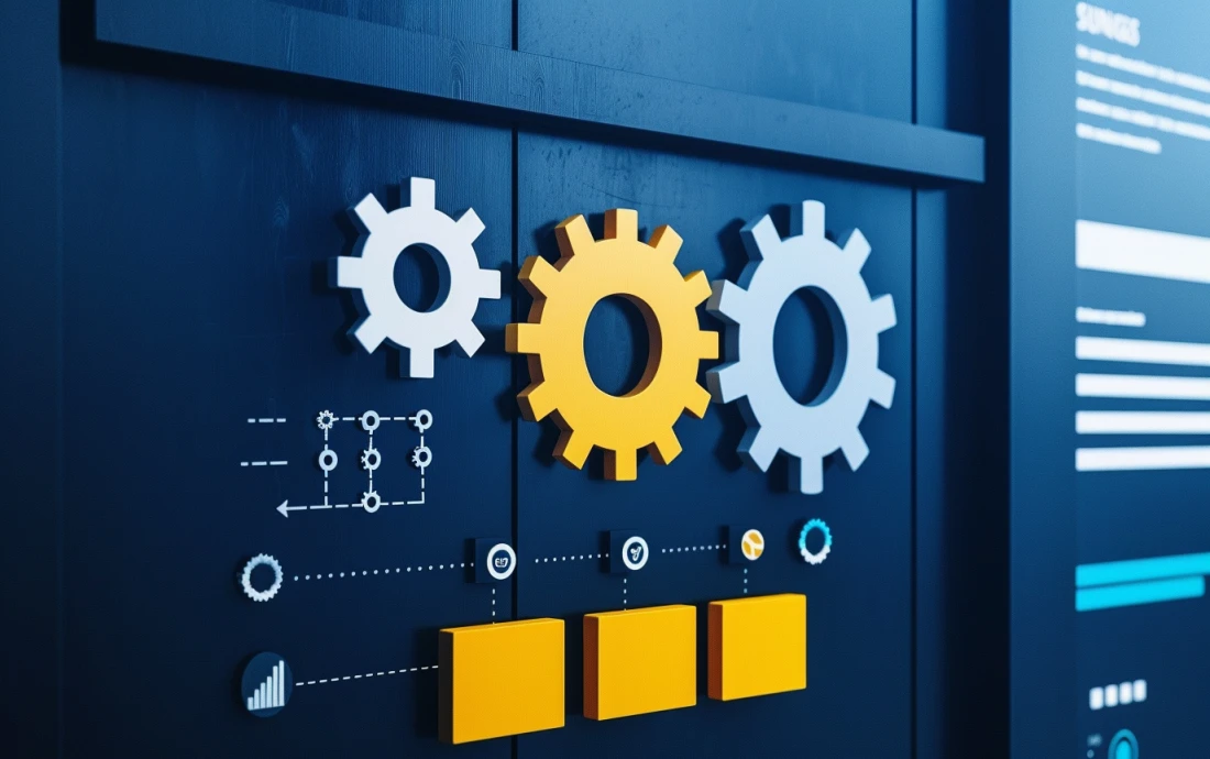 Graphic illustration of interconnected gears representing business process automation.