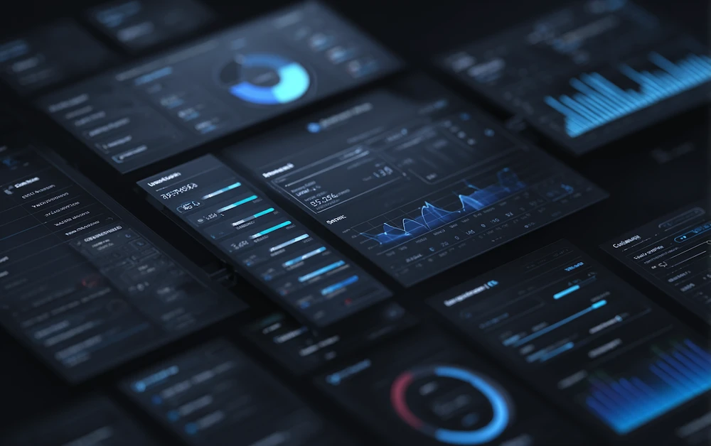Modern digital dashboards displaying financial analytics and transaction data, representing advanced reconciliation software for banks that streamlines reporting and account matching.